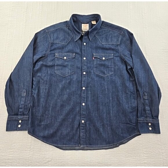 Levi's The Barstow Western Standard Denim Shirt Men's XL Indigo NEW Pearl Snaps - Picture 1 of 16